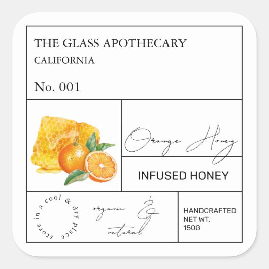Apothecary Oranje Infused Honey Label (Voorkant)