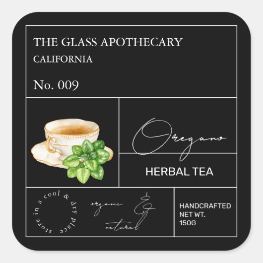 Apothecary Oregano Herbal Tea  Label (Voorkant)