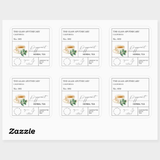 Apothecary Peppermint Herbal Tea Label (Vel)