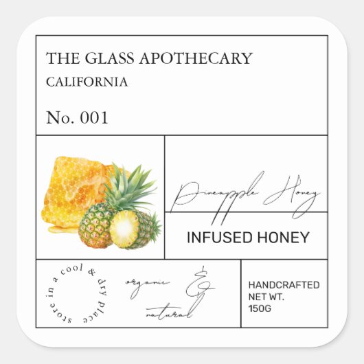 Apothecary Pineapple Infused Honey Label (Voorkant)