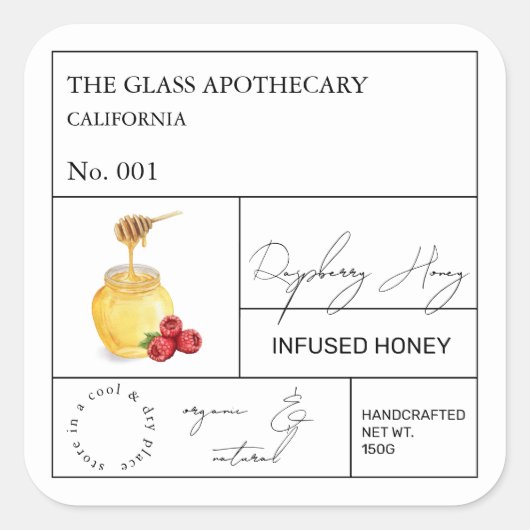 Apothecary Raspberry Infused Honey Label (Voorkant)