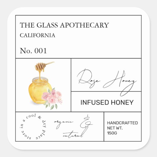 Apothecary Roos Infused Honey Label (Voorkant)