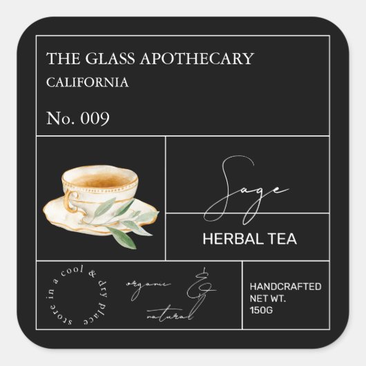 Apothecary Sage Herbal Tea Label (Voorkant)