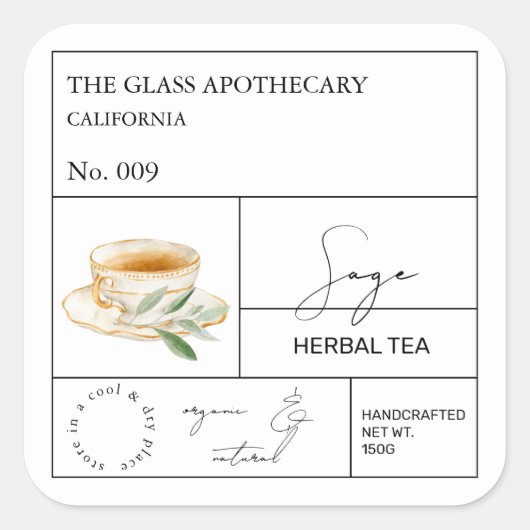 Apothecary Sage Herbal Tea  Label (Voorkant)