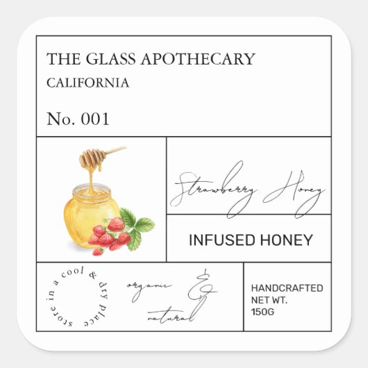 Apothecary Strawberry Infused Honey Label (Voorkant)