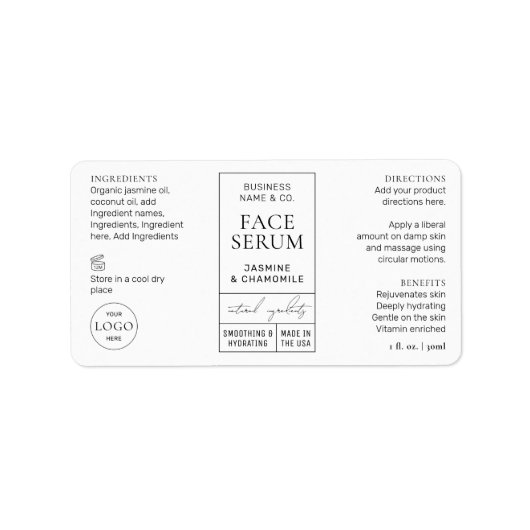 Apothecary Style 1 OZ Cosmetic Bottle Label (Voorkant)