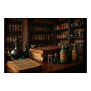 Apothecary tafel middeleeuwse scène perfect poster