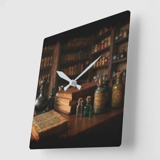 Apothecary tafel middeleeuwse scène vierkante klok (Hoek)
