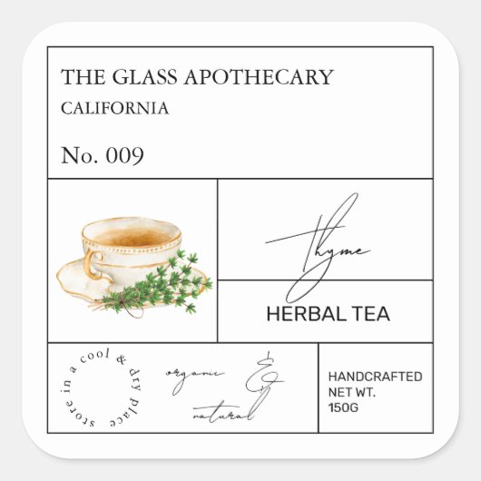 Apothecary Thyme Herbal Tea Label (Voorkant)