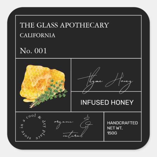 Apothecary Thyme Infused Honey Label (Voorkant)