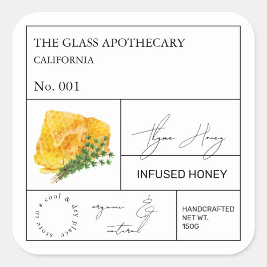 Apothecary Thyme Infused Honey Label (Voorkant)