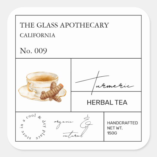 Apothecary Turmeric Herbal Tea Label (Voorkant)