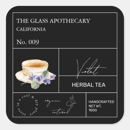 Apothecary Violet Herbal Tea Label (Voorkant)
