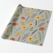Apothecary Wildflower Grey Botanical Wrap Cadeaupapier (Uitgerold)
