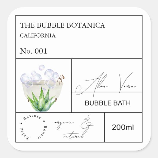 Apotheek Aloë Vera Bubbelbad Label (Voorkant)