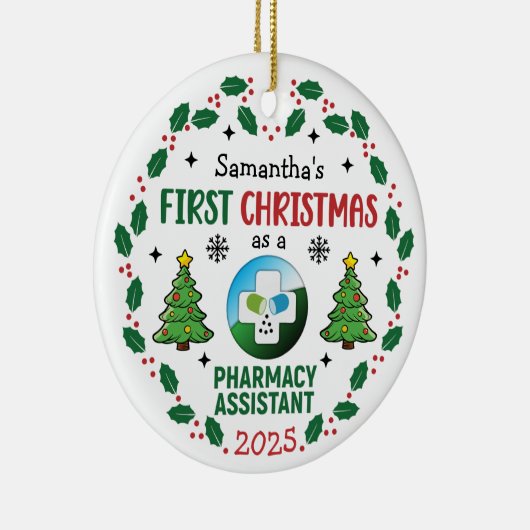 Apotheek Assistent Eerste Kerstdag Gepersonaliseer Keramisch Ornament (Rechts)