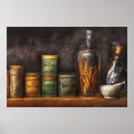 Apotheek - Hoestdrankjes en Nierpillen Poster (Voorkant)