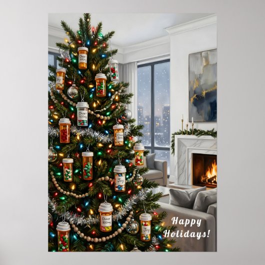 Apotheek Medicijn Flesje Ornament Kerstmis Poster (Voorkant)