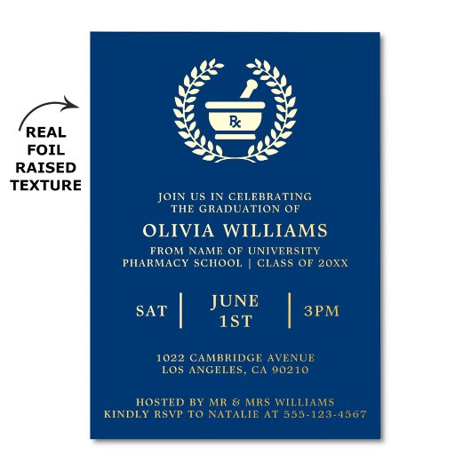 apotheek school marine en goud afstudeerfeest folie uitnodiging