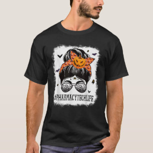 Apotheek Tech Messy Bun Spooky Pompoen Halloween C T-shirt
