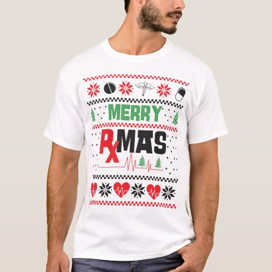 Apotheek Vrolijk Rx Mas Kerstmis T-shirt (Voorkant)