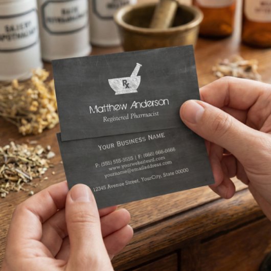 Apotheeksymbool Mortel en Stamper - Schoolbord Visitekaartje