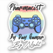 apotheker bij dag gamer bij nacht sticker (Voorkant)