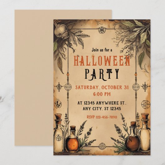  apotheker, drankflessen, Halloween Kaart (Voorkant / Achterkant)