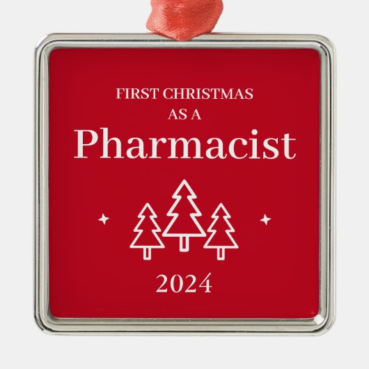 Apotheker Elegant Rood Kerstversiering Metalen Ornament (Voorkant)