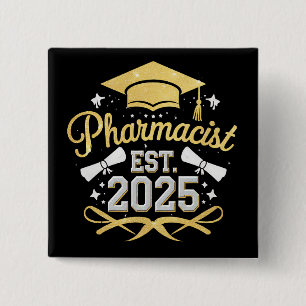 Apotheker Est 2025 Afstuderen Farmacie Vierkante Button 5,1 Cm