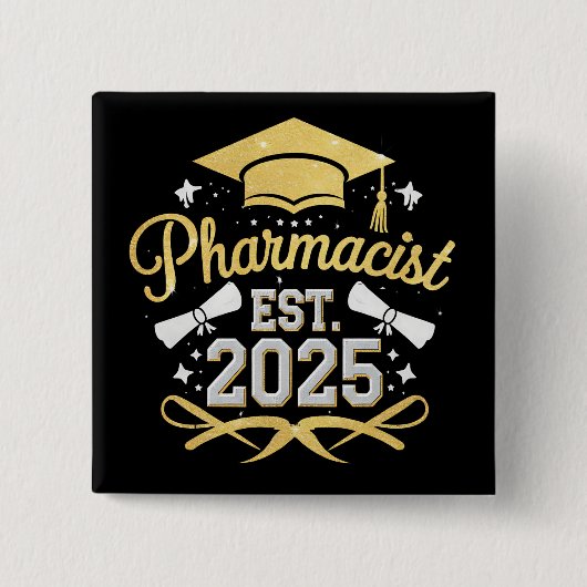 Apotheker Est 2025 Afstuderen Farmacie Vierkante Button 5,1 Cm (Voorkant)
