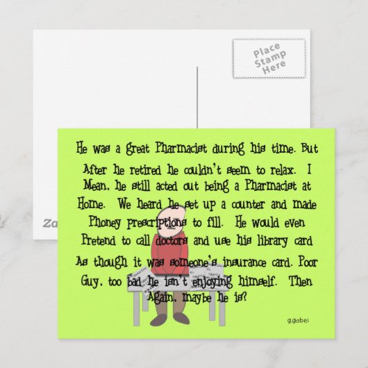 apotheker in ruste, "kan niet gaan" Artikelgeschen Briefkaart (Voorkant / Achterkant)