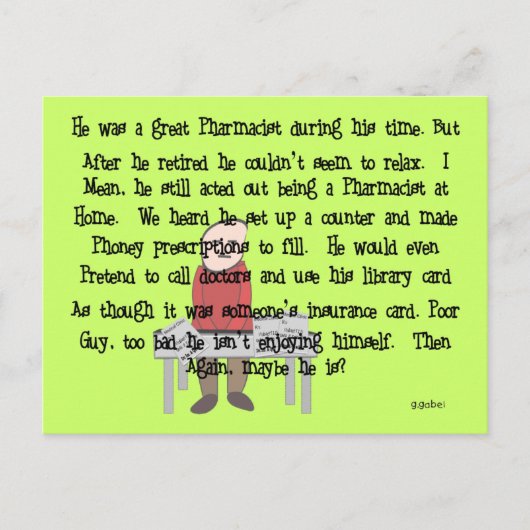 apotheker in ruste, "kan niet gaan" Artikelgeschen Briefkaart (Voorkant)