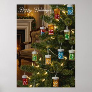 Apotheker Kerstboom Cadeaupot Medicijnfles Kerstfe Poster