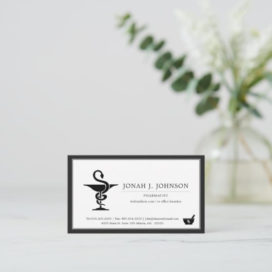 Apotheker minimalistische zwarte rand visitekaartje (Staand voorkant)