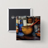 apotheker: Mortar en Pestle Vierkante Button 5,1 Cm (Voorkant /achterkant)