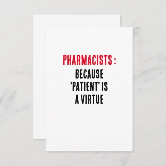 Apotheker: Omdat 'patiënt' een deugd is Bedankkaart (Voorkant / Achterkant)