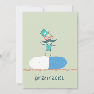 Apotheker op blauwe pilcapsule kaart