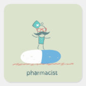 Apotheker op blauwe pilcapsule vierkante sticker (Voorkant)