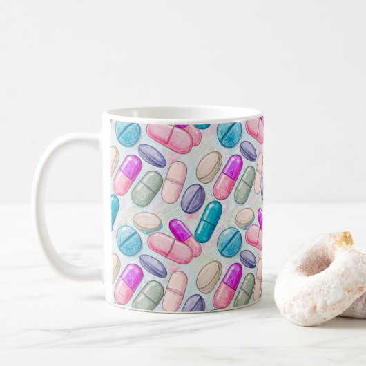 Apotheker Pasteltabletten Illustratie Koffiemok (Met donut)