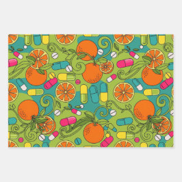 Apotheker Retro Citrus RX-patroon Inpakpapier Vel