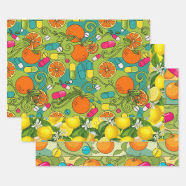 Apotheker Retro Citrus RX-patroon Inpakpapier Vel
