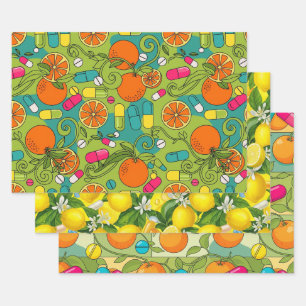 Apotheker Retro Citrus RX-patroon Inpakpapier Vel