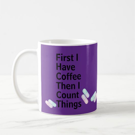 Apotheker Tech Ik heb koffie Ik tel dingen Mok (Links)