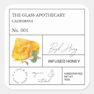 Apothekers Basilicum Geïnfuseerde Honing Label