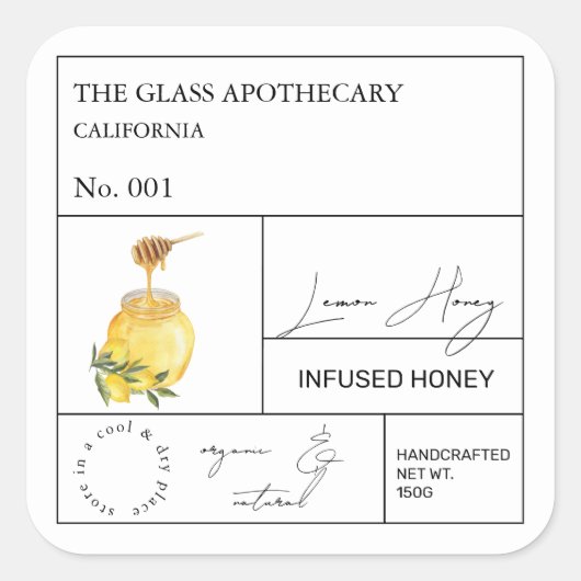 Apothekers Citroen Geïnfuseerde Honing Label (Voorkant)