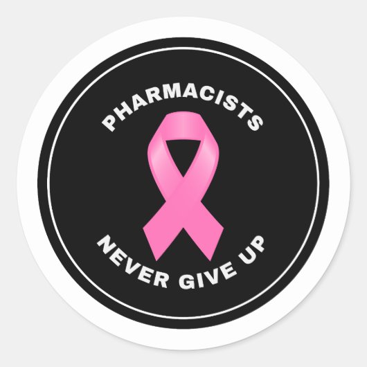 Apothekers geven roze lint nooit op ronde sticker (Voorkant)