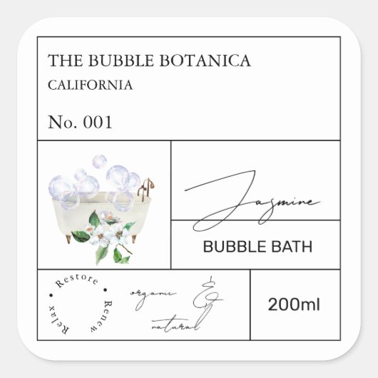 Apothekers Jasmijn Bubbelbad Label (Voorkant)
