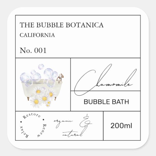 Apothekers Kamille Bubbelbad Label (Voorkant)