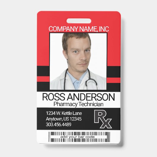 Apothekersassistent Foto Badge - Rood en Zwart (Voorzijde)